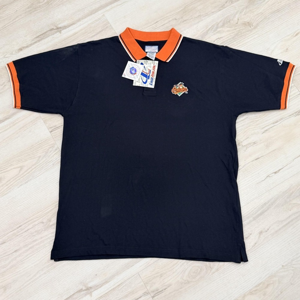 Vintage Baltimore Orioles Shirt Mens Large Black MLB Logo Athletic Polo 90s